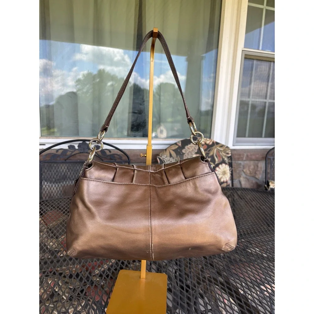 Y2K Coach Soho Pleated Flap Metallic Bronze Leather Hobo Bag F17217 Medium